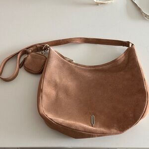 Suede Crescent Shoulder Bag in Brown